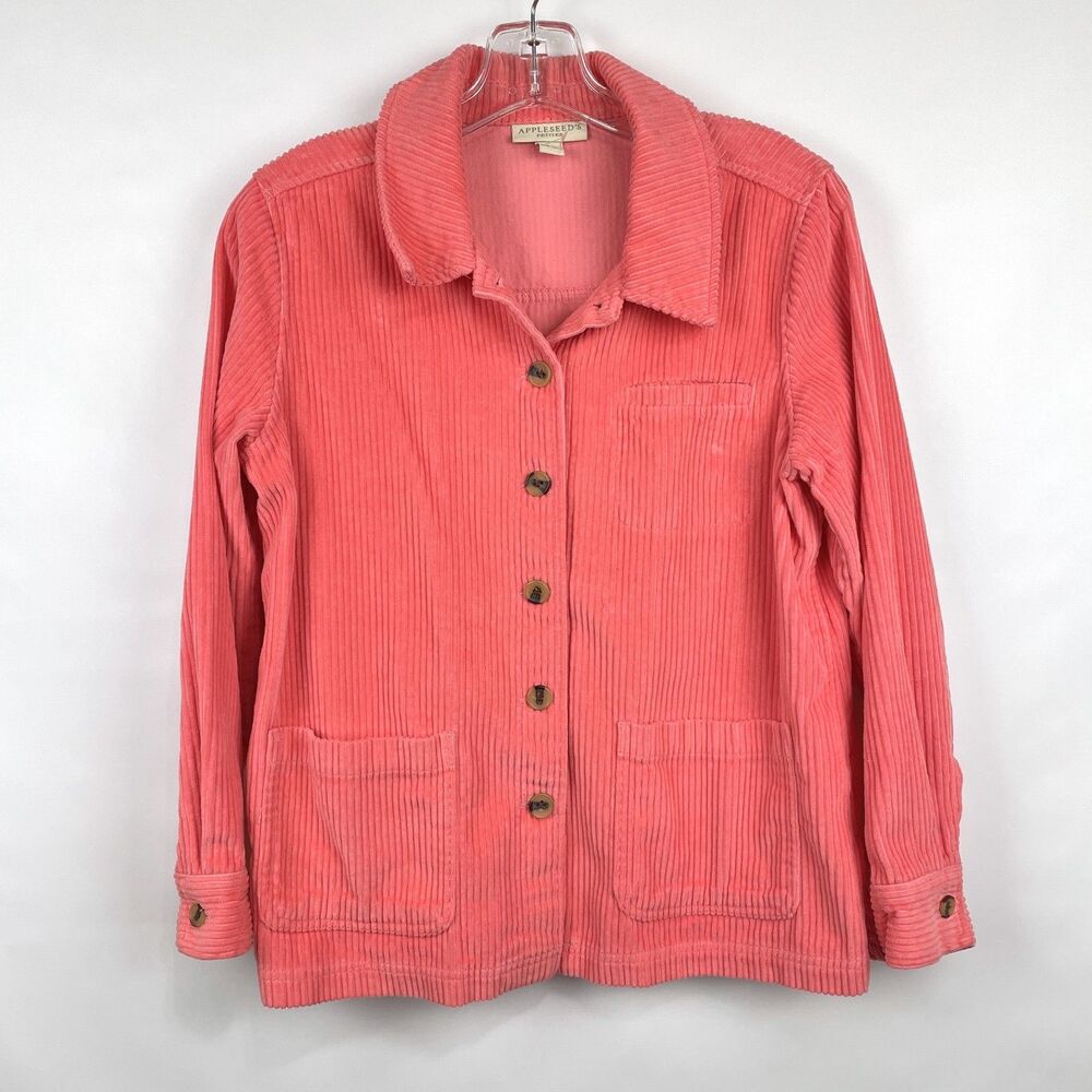 Appleseed's Shacket PS Salmon Peach Corduroy Shirt Pocket Button-Up Cabincore
